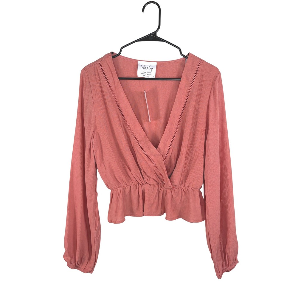 Sadie & Sage Boho Peplum‎ Balloon Sleeve Blouse Terra Cotta Size Med NWT Career